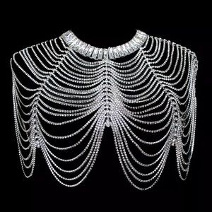 Luxury Bridal Shoulder Rhinestones Cover-Up With Adjustable Necklace